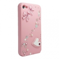 iPhone4・4S専用ケース　桃　ドットピンクとリボン&ハート