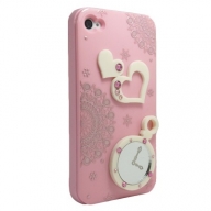 iPhone4・4S専用ケース　桃　時計とピンクレース