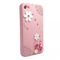 iPhone4・4S専用ケース　桃　レースピンクとキノコ&花