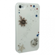iPhone4・4S専用ケース　白　星流れマリン　