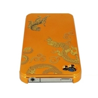 iPhone4・4S専用ケース　橙　金の龍虎