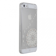 iPhone5専用ケース　クリア5　白レース流れ