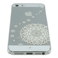iPhone5専用ケース　クリア5　白レース流れ