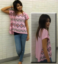 インディアン柄コットンTシャツ*Light Pink